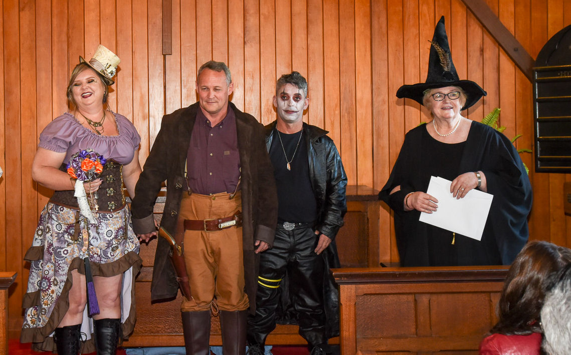 Photograph by
Edge Photography GC; Jennifer Cram Celebranat
as Minerva McGonagall at a cosplay wedding